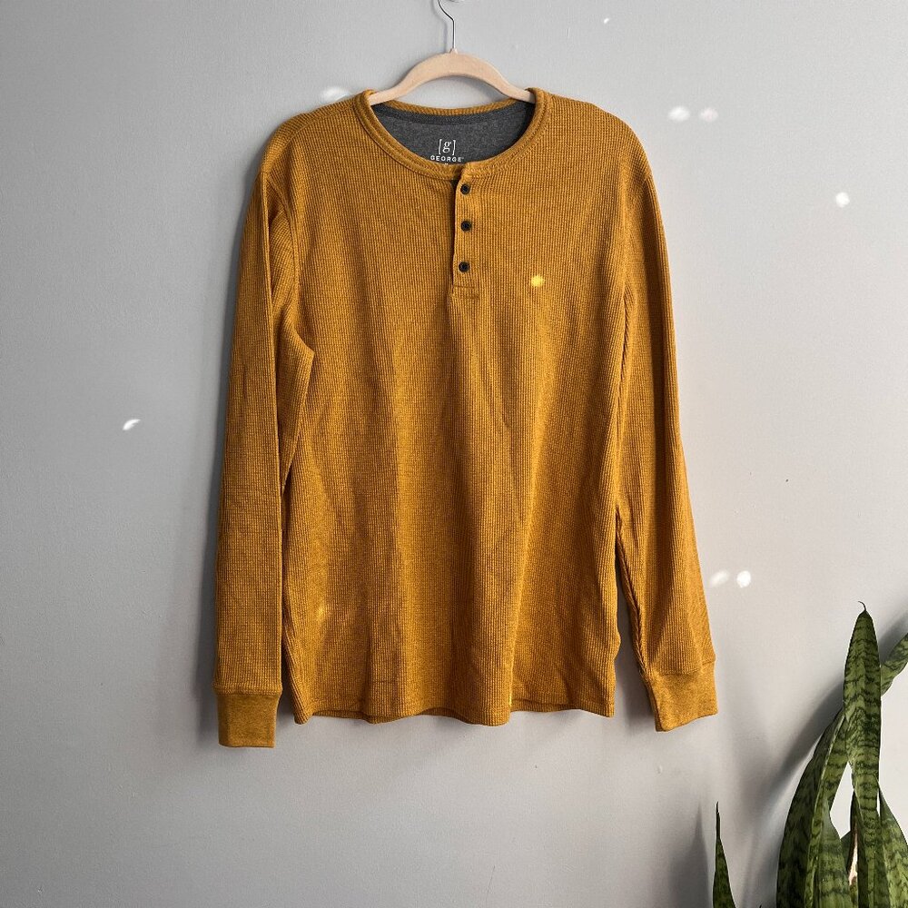 George Cotton men's mustard yellow waffle shirt size medium